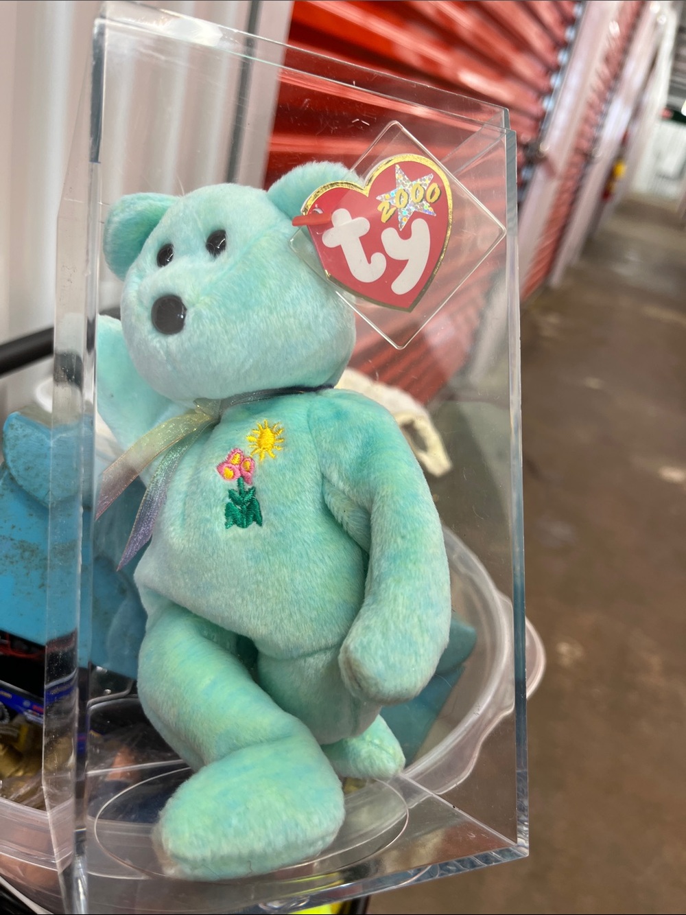Ty Mint Green Plush Bear with Embroidered Flower Chest
